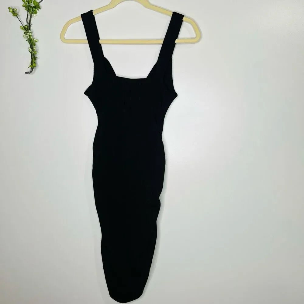 Black Peekaboo Tank Side Ruching Body Con Dress